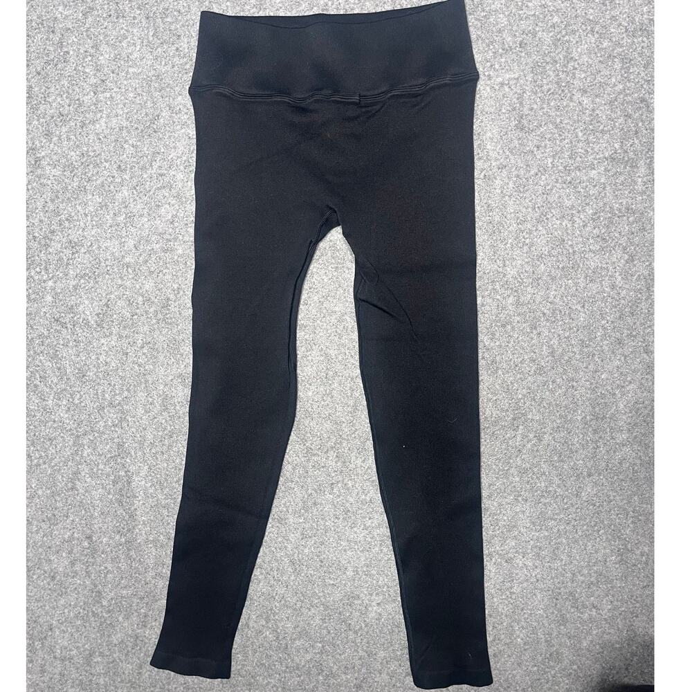 NUX Black High Waisted Seamless Ribbed Athletic Leggings Large NWOT